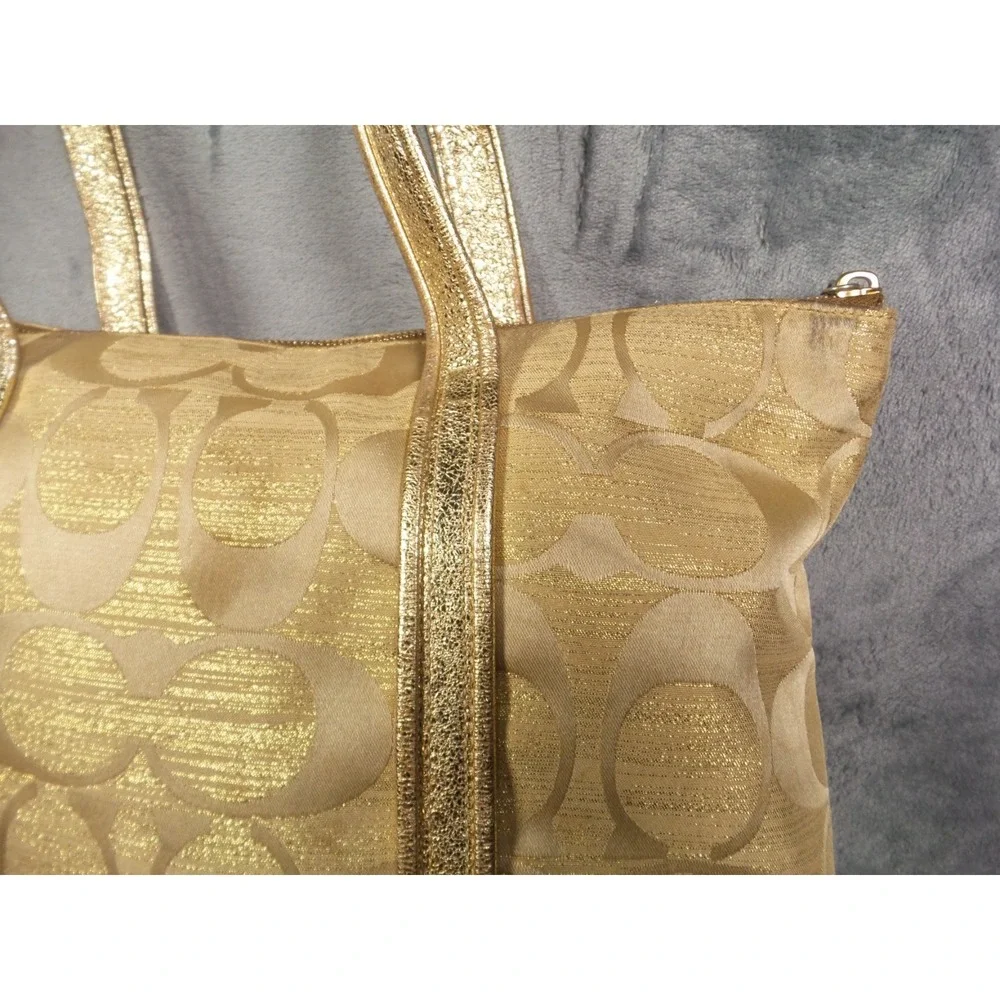 Coach Poppy Op Art Glam Tote Bag Gold Brown Classic Signature Canvas C